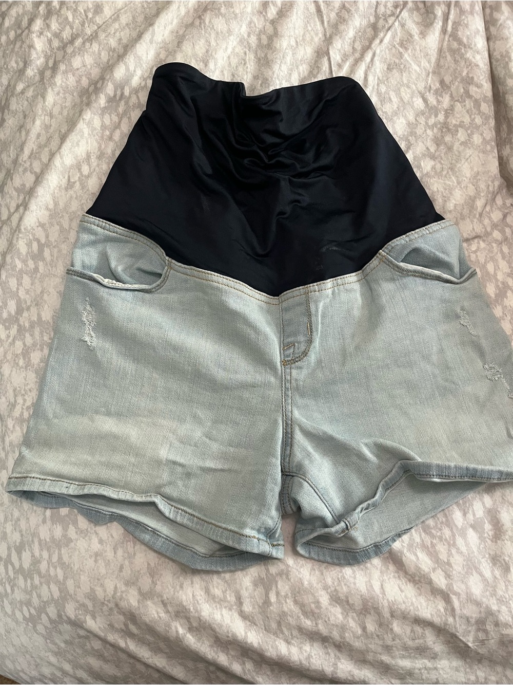 Ingrid & Isabel Light Blue Denim Maternity Shorts with Black Panel